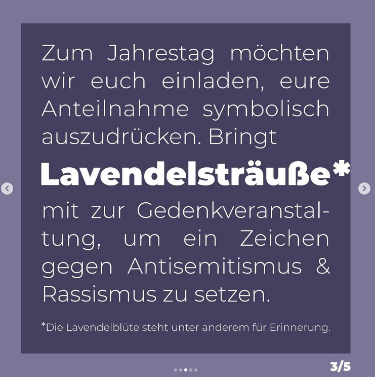 #keinVergessen
27.7.22 | 15h
S-Bahnhof #Wehrhahn | ACKERSTR. #Düsseldorf
Bringt Lavendel mit!
22 J. nach dem rassistischen, antisemitischen Anschlag,bei dem 10 Menschen teils lebensgefährlich verletzt wurden &amp;eine Frau ihr ungeborenes Kind verlor
Insta: erinnerungsort_duesseldorf