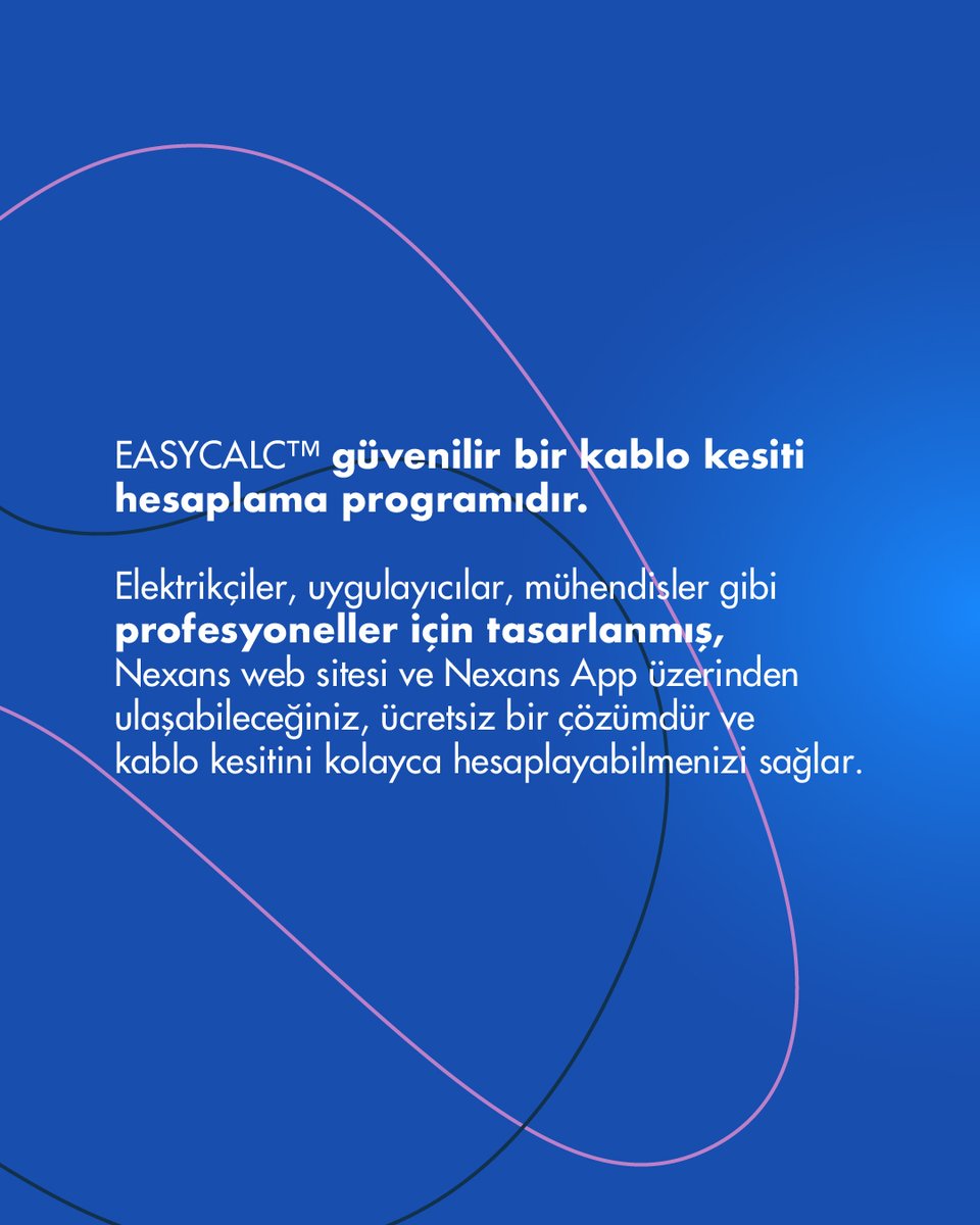 NexansTurkiye's tweet image. Bir elektrik tesisatının güvenli çalışması için doğru kablo kesiti önemlidir. EASYCALC™ profesyoneller için tasarlanmış, kablo kesitini kolayca hesaplayabilmeyi sağlayan ücretsiz bir çözümdür.

#NexansTürkiye #ElectrifyTheFuture #EasyCalc #NexansApp