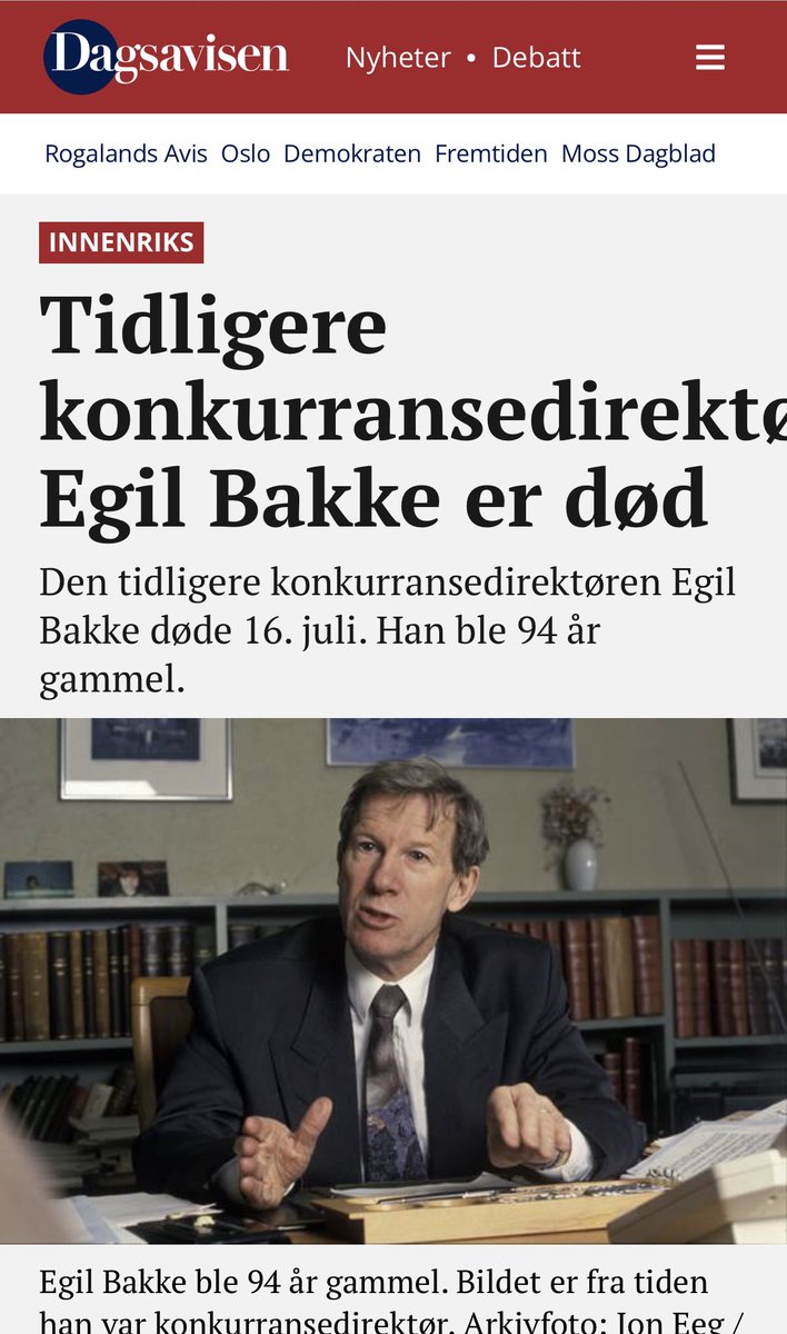 Egil Bakke var en svært betydningsfull konkurransedirektør. Hvil i fred.