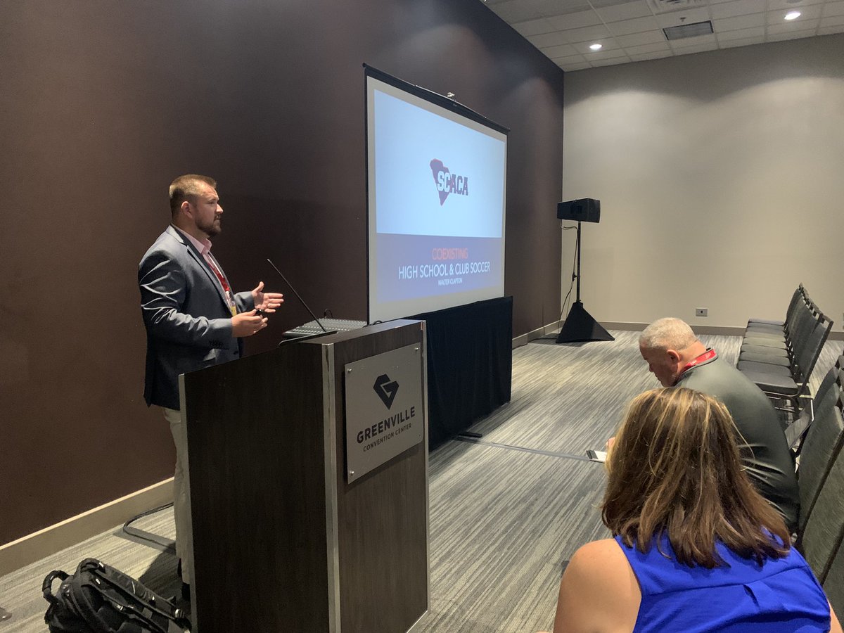 daveeas's tweet photo. Well attended session with SCYS Executive Director Walter Clapton on co-existence of coaching Club and HS Soccer at the 2022 SCACA All Sports Clinic. #SCHSSCA #getbetter #forthekids https://t.co/YC4DM7eSKr