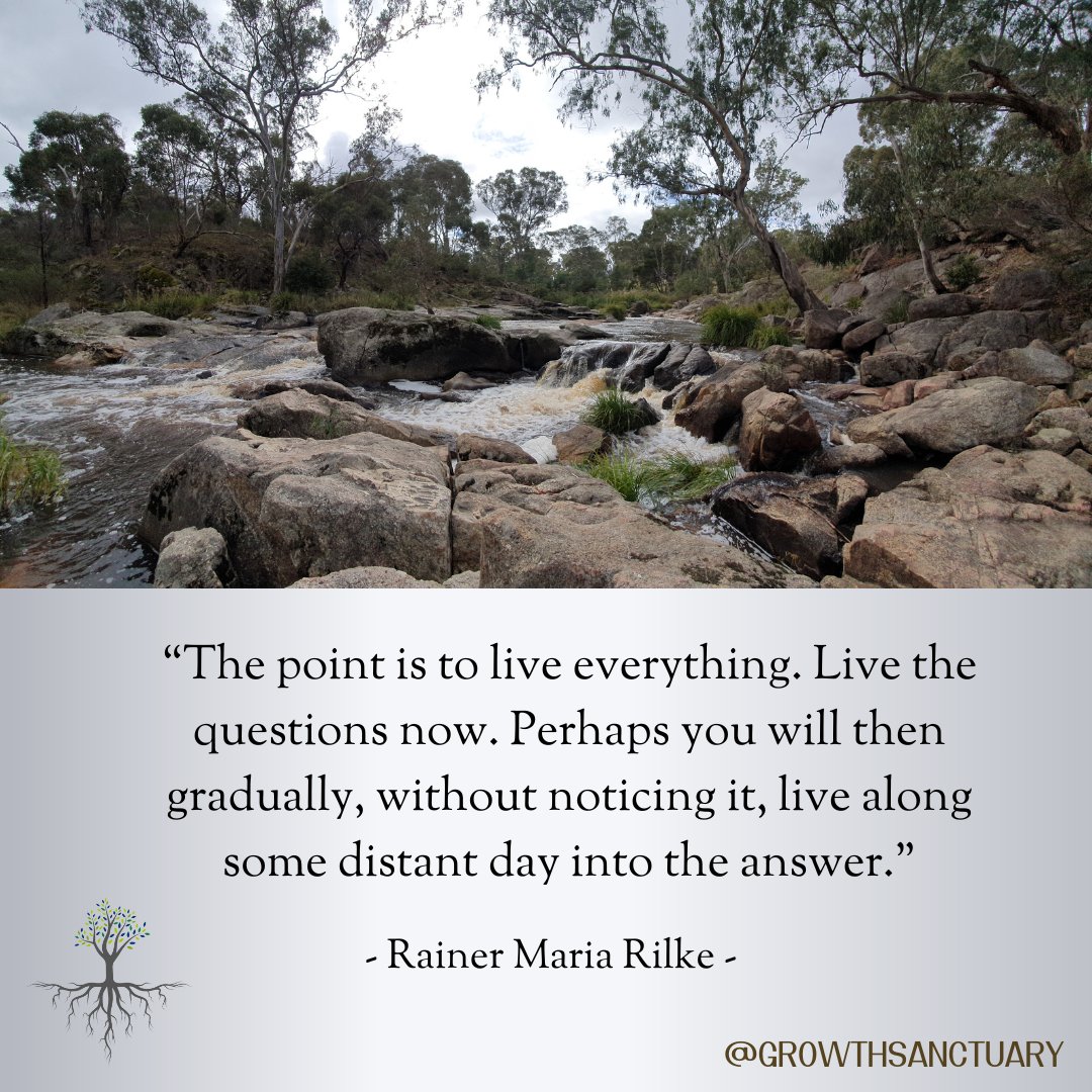 GrowthSanctuary's tweet photo. "The point is to live everything. Live the questions now. Perhaps you will then gradually, without noticing it, live along some distant day into the answer." - Rainer Maria Rilke

#quotes #growth #rainermariarilke #letterstoayoungpoet #questions https://t.co/SmStHBecnj