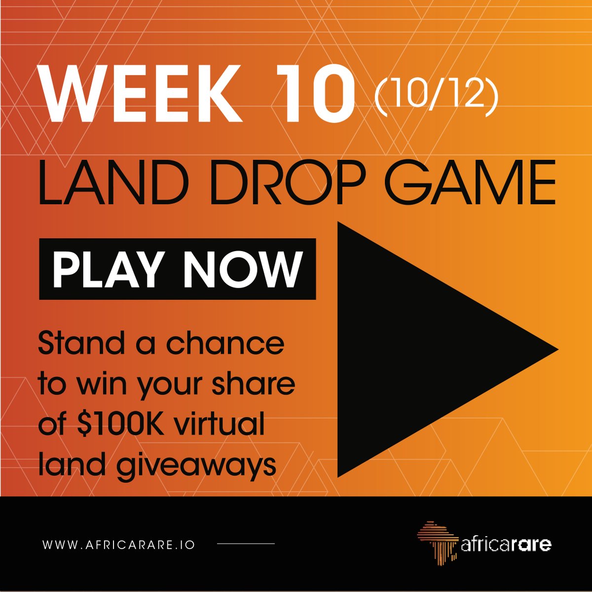 🔥Let the games BEGIN: Week 10

Follow the steps below:

 1️⃣ Like, RT &amp; Follow 
<a href="/AfricarareNft/">AfricarareNft</a>
 
 2️⃣ Join our discord, go to land-drop-game 
  channel and follow the steps. discord.gg/wbQttqsvaN 

Ends Friday🔥

#NFTGiveaway #NFTs #Africarare #Metaverse