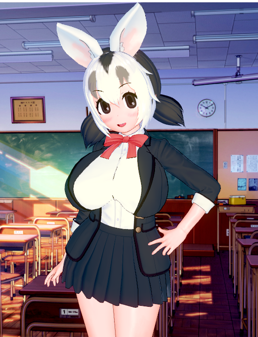 シロミミオポッサムの他の服装も作りました。 左上から制服、体育服、水着、サークル服です。 サークル服は一応バニーガールで着せているのですが、違う形に変わることも。 