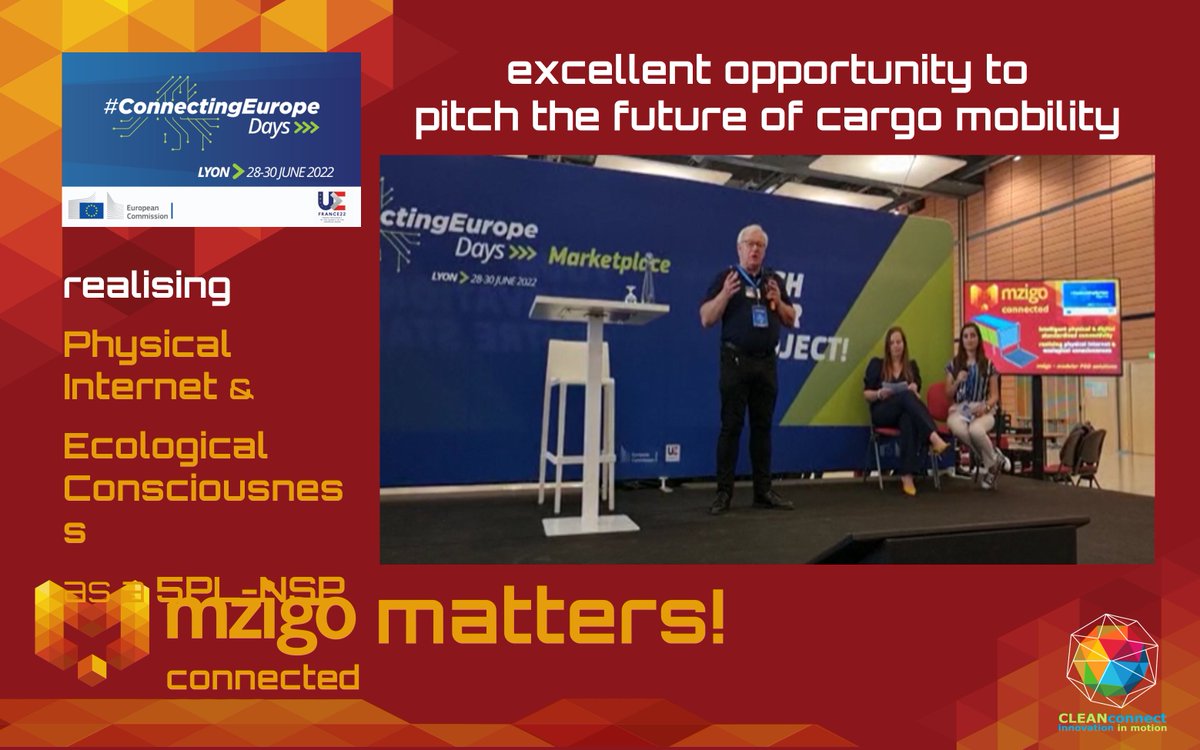 SLPalliance's tweet photo. @MZIGO_eu presented by @knowledgEnabler (Joris Claeys) of @CLEANconnectnet at the #ConnectingEurope Days #Marketplace &amp; #ExhibitionArea, Lyon 28-30/7/2022
With outstanding coordination by the #EuropeanYouth delegation #EYY22
Excellent opportunity to pitch future of #CargoMobility https://t.co/tbZ9F971li