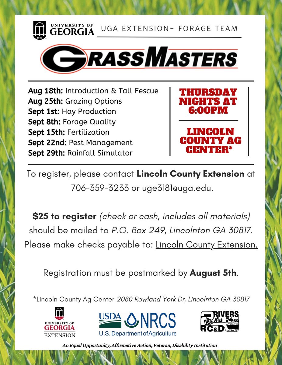 gaforages's tweet image. Register today for our next #GrassMasters class!

#GeorgiaForages #UGAExtension