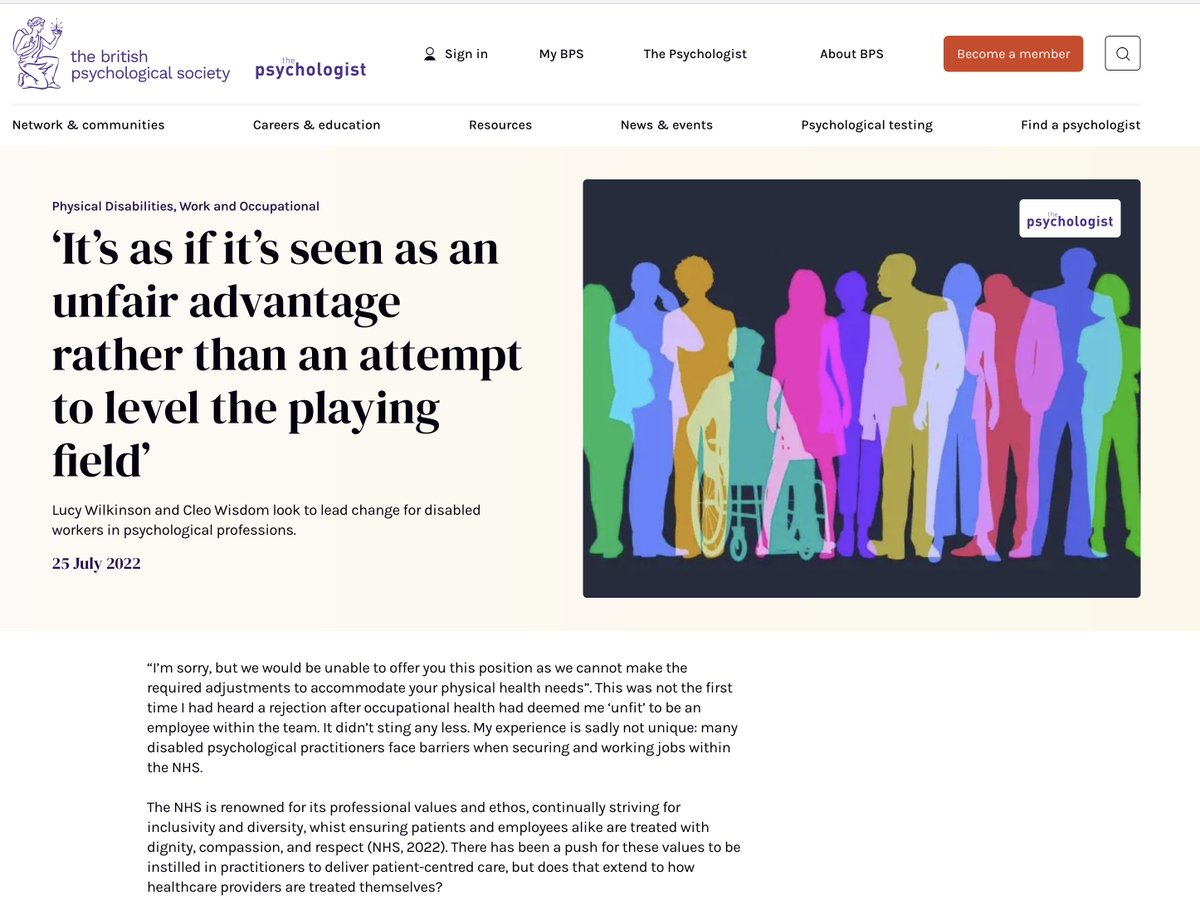 ‘It’s as if it’s seen as an unfair advantage rather than an attempt to level the playing field…’

<a href="/lucyclinpsy/">Lucy</a> and <a href="/Cleo_Wisdom/">Cleo</a> look to lead change for disabled workers in psychological professions.

bps.org.uk/psychologist/i…

#DisabilityPrideMonth
