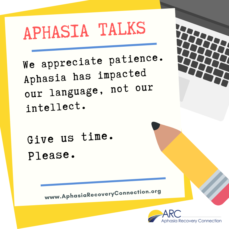 ARCaphasia's tweet photo. #AphasiaTalks People with #aphasia want patience and respectfulness. https://t.co/pmFIQ2GWoV