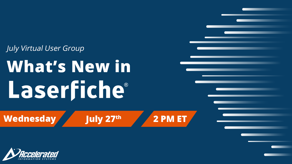 AISWW's tweet photo. #Tomorrow - There's still time to reserve your seat for our July #VirtualUserGroup, What's New in @laserfiche: https://t.co/SuH2BOI16A
See a #livedemo of the new Solution Marketplace, plus get a refresher of #newfeatures released in Q2, and a preview of what's to come in Q3! https://t.co/iU0EYkKrkv