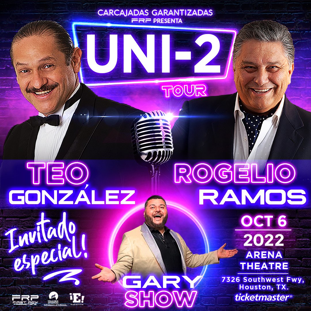 arenatheatre's tweet photo. El Tour #UNI-2 que une los talentos de dos de los más reconocidos comediantes de México @teogonzalezrisa y @RRamosShow, con un invitado especial @garycomediante 
Juntos en el #ArenaTheatre el jueves 6 de octubre del 2022
⚠️BOLETOS YA DISPONIBLES 👇
🎟️👉 https://t.co/vD1yIXTAop https://t.co/KSZDL08J4F