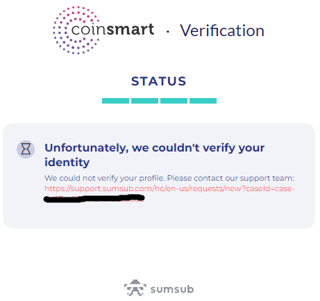 dt_oc's tweet photo. @CoinSmart What to do about this error? Sumsub says it has nothing to do with them and told me to contact you, but since I can't login I also can't access the help desk. https://t.co/Dou2zrwCDj