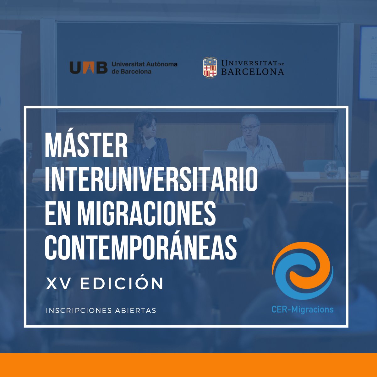 CER_Migracions's tweet photo. 📢INSCRIPCIONES ABIERTAS al Máster Interuniversitario en Migraciones Contemporáneas (XVª Ed) 

Organizado desde @CER_Migracions, en dos universidades de refencia: @UABBarcelona y @UniBarcelona 

👉 + info: https://t.co/h6Vpnxd5lQ https://t.co/SE2CpWAMbC