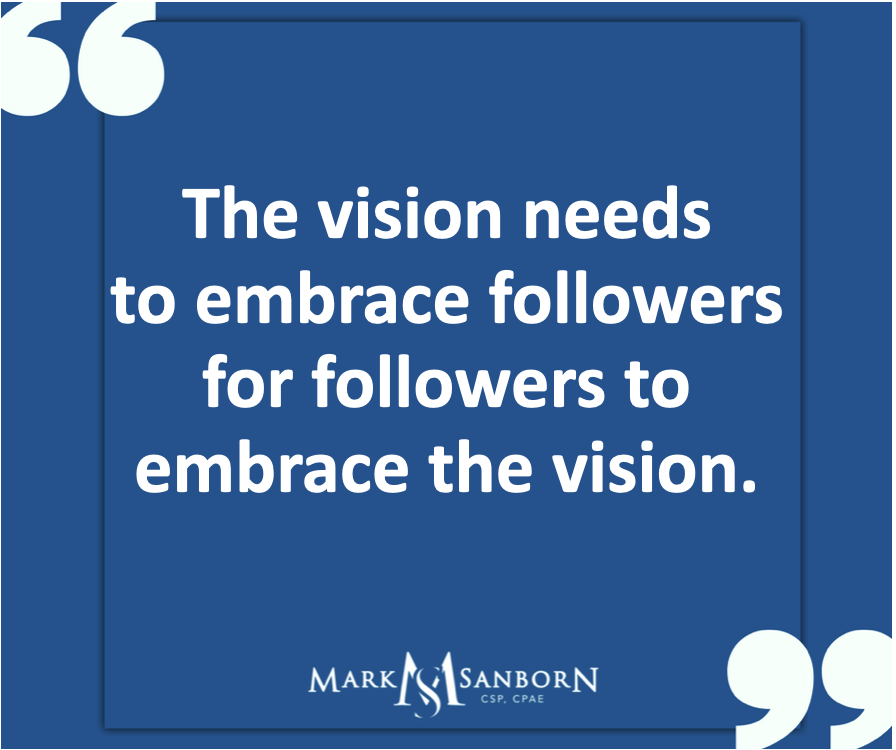 Mark_Sanborn's tweet photo. Why do leadership visions fail? The vision is compelling to those in leaders, but don't include those who are necessary to implement it. #leadershipspeaker #leadershipadvisor https://t.co/udpi5xaxXC