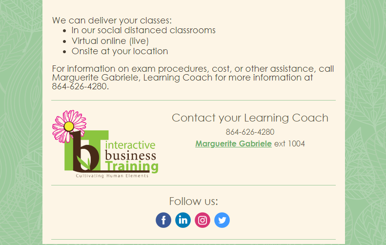 Happy Monday! 🌞

Looking To Sharpen Your Skills? 👀

Check Out Our Current Summer Sales On These Selected Classes Here At ibT! 🌻

We Can Deliver Your Classes:
 In-Person At ibT
 Live Virtual Online
 OR
 Onsite At Your Location 📍
#businesstraining #certificationcourses #special