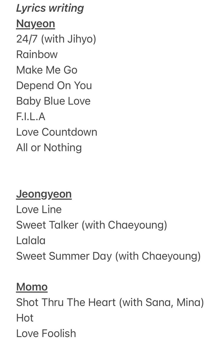 klaude🍒 on Twitter "RT alicenoob9 Updated list of TWICE lyric