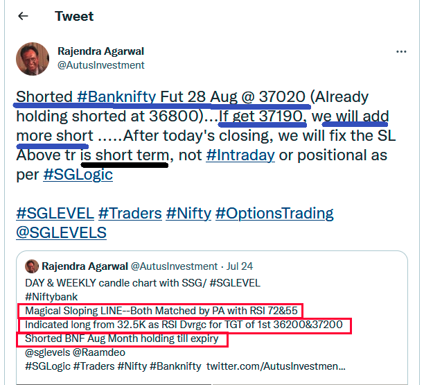 AutusInvestment's tweet photo. Watch below trade of #Banknifty 25 Aug Fut shorted at 37020 &amp; yesterday at 36800, planned carry till expiry 
Same indicated upmove by #SGLogic @ 32500 BNF long till expiry (On 23 June trade July expiry)...
For Aug TGT may be below 31K
SL 37214  &amp; if break SG, then 36925
@sglevels https://t.co/H1rtfVD1NU