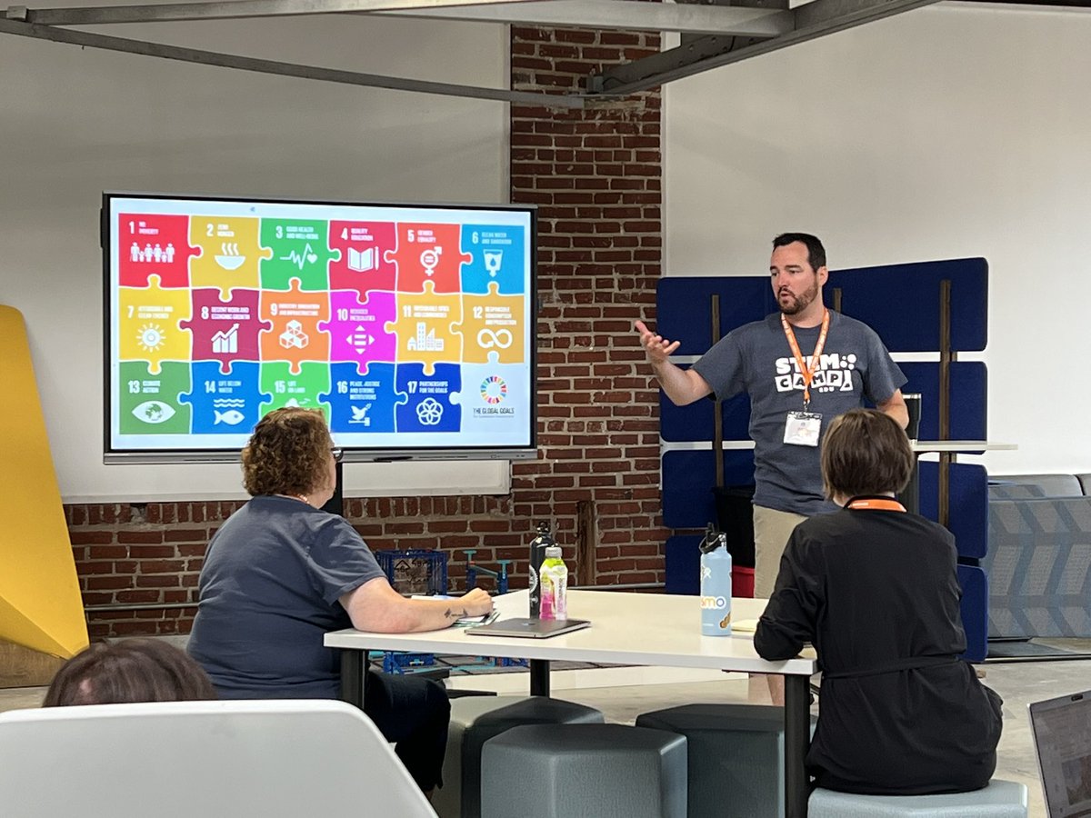 carolyncwitt's tweet photo. Be a problem seeker AND a problem solver! How can empathy, innovation, and consideration of global goals be incorporated into Design Thinking? @MrRyneAnthony @STEMCampEdu @FluxSpace_io https://t.co/nC1w4B9ILh
