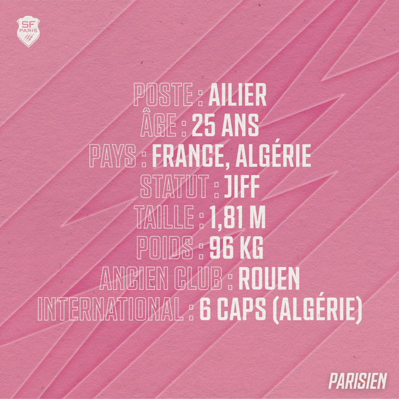 SFParisRugby's tweet photo. 🆕✍️ ℕ𝔸𝔻𝕀ℝ 𝕄𝔼𝔾𝔻𝕆𝕌𝔻 🇫🇷🇩🇿

L'ailier de 25 ans nous rejoint en tant que joueur supplémentaire. Bienvenue Nadir !

#SFParis