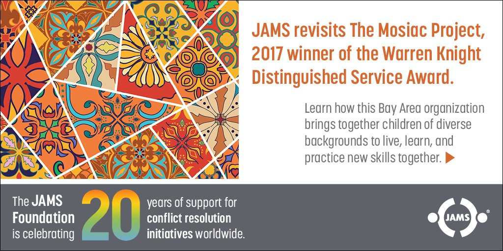 As we continue to celebrate and recognize the JAMS Foundation’s 20th anniversary, we took a look back to 2017 and The Mosaic Project, the Oakland based organization with project founder Lara Mendel.

ow.ly/cFEI50K3y0E

#DisputeResolution