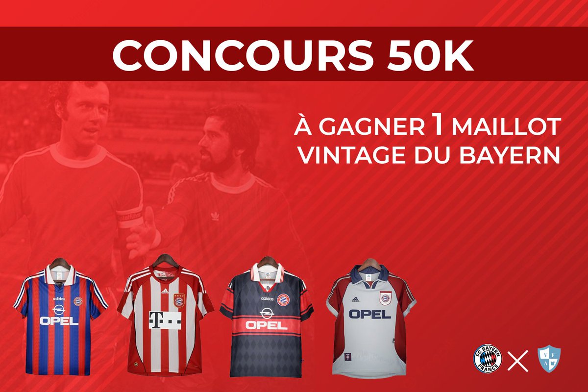 🚨 CONCOURS🚨

Pour célébrer le palier symbolique des 5️⃣0️⃣ 0️⃣0️⃣0️⃣ abonnés, on vous offre un maillot vintage du Bayern au choix !

Il faut : 
🔃 RT ce tweet
👥Follow <a href="/FCBayern_French/">FC Bayern France 🇫🇷</a> et <a href="/VFArea/">Vintage Football Area</a> 

Le gagnant sera tiré au sort le 5 août avant le match contre Frankfurt ki!