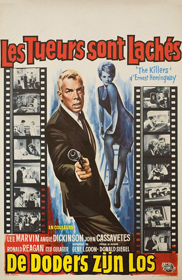Belgian movie poster for #TheKillers (1964 - Dir. #DonSiegel) #LeeMarvin #AngieDickinson #JohnCassavetes #RonaldReagan