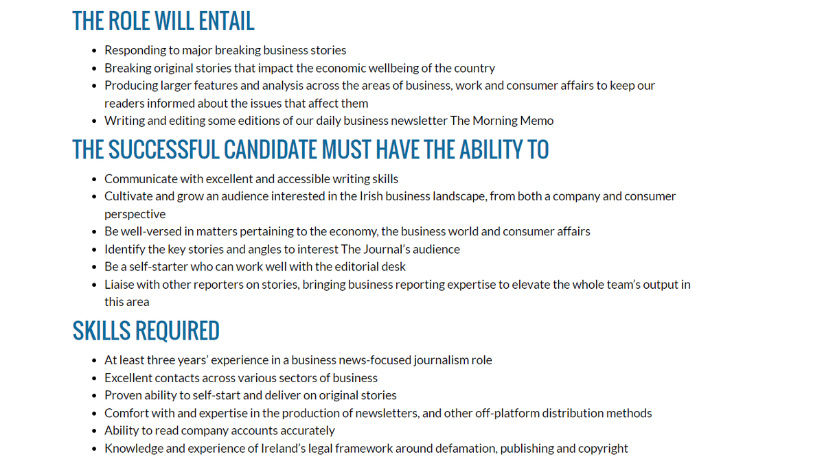 ICYMI, The Journal has a job opening for a business reporter. 

If you happen to be interested in being part of one of the most used and trusted sources of news in Ireland, read on... 

#jobs #jobfairy 

careers.thejournal.ie/thejournal/bus…