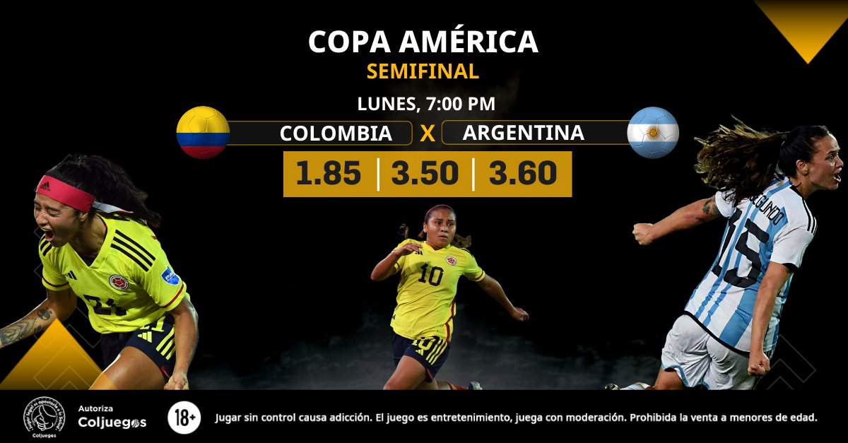 Betfair Colombia (@betfair_col) on Twitter photo 🇨🇴💥🇦🇷 La <a href="/FCFSeleccionCol/">Selección Colombia</a> se enfrenta a @AFASeleccion por un cupo en la gran final de la <a href="/CopaAmerica/">CONMEBOL Copa América™️</a> femenina.
Apuéstale a toda la semi final entrando a btfr.co/ca.w.partidos
#Apuestas #ApuestasDeportivas #CopaAmerica #CopaAmericaFemenina #VibraElContinente 🇨🇴💥🇦🇷 La <a href="/FCFSeleccionCol/">Selección Colombia</a> se enfrenta a @AFASeleccion por un cupo en la gran final de la <a href="/CopaAmerica/">CONMEBOL Copa América™️</a> femenina.
Apuéstale a toda la semi final entrando a btfr.co/ca.w.partidos
#Apuestas #ApuestasDeportivas #CopaAmerica #CopaAmericaFemenina #VibraElContinente