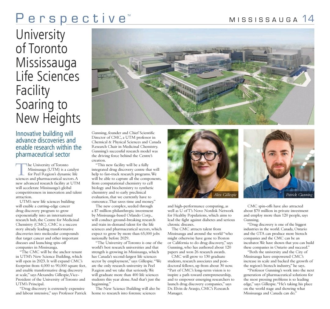 Gunning Group (@gunninglabuoft) on Twitter photo The Centre for Medicinal Chemistry <a href="/UTM/">U of T Mississauga</a> is growing into an international research hub for #drugdiscovery in #Ontario!
Read more in the <a href="/perspectiveCDN/">Perspective</a> #Mississauga special feature inside the <a href="/globeandmail/">The Globe and Mail</a>! ➡️ perspective.ca/u-of-t-mississ…
#business #innovation #entrepreneurship The Centre for Medicinal Chemistry <a href="/UTM/">U of T Mississauga</a> is growing into an international research hub for #drugdiscovery in #Ontario!
Read more in the <a href="/perspectiveCDN/">Perspective</a> #Mississauga special feature inside the <a href="/globeandmail/">The Globe and Mail</a>! ➡️ perspective.ca/u-of-t-mississ…
#business #innovation #entrepreneurship