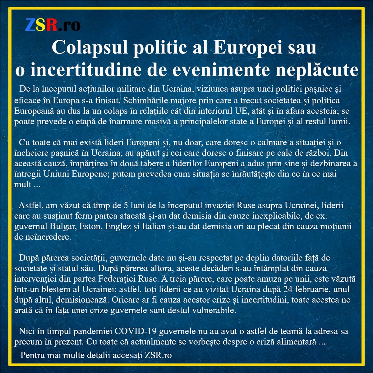ZSR01012022's tweet image. zsr.ro/Diverse/Cinema…

Pentru mai multe detalii accesați ZSR.ro
#Colaps #Politica #Europa #UE #Incertitudini #ZSR #Stiri #Analiza #Realitate #Fapte #Demisii #Guvern #Evenimente #Pandemie #Pace #Lume #World #Ucraina #Rusia #Invazie #Calmare