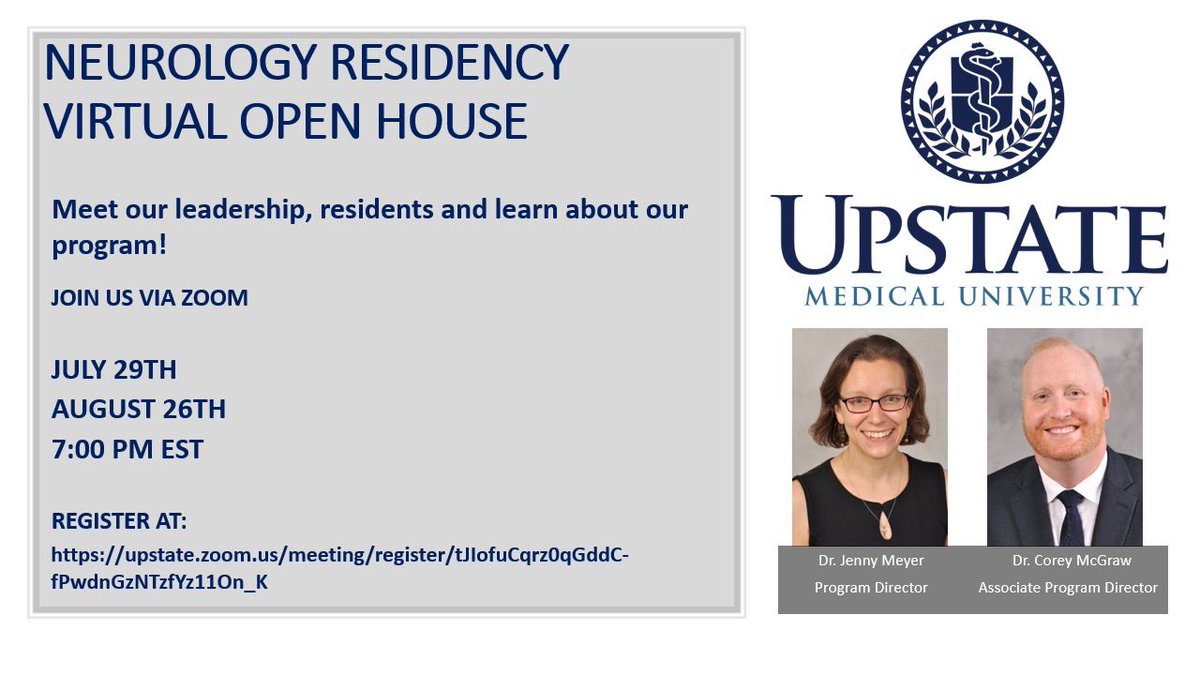 Please join us virtually for the open house on July 29 and August 26 via zoom to learn about our Neurology program.

Here is the zoom link to register:

upstate.zoom.us/meeting/regist…