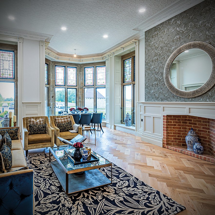 Haseley Manor is an impressive example of grand Victorian craftmanship. This historic Grade II listed building has been sympathetically transformed into a stunning selection of high-specification apartments.

Our bespoke European Oak herringbone floor takes pride of place within.