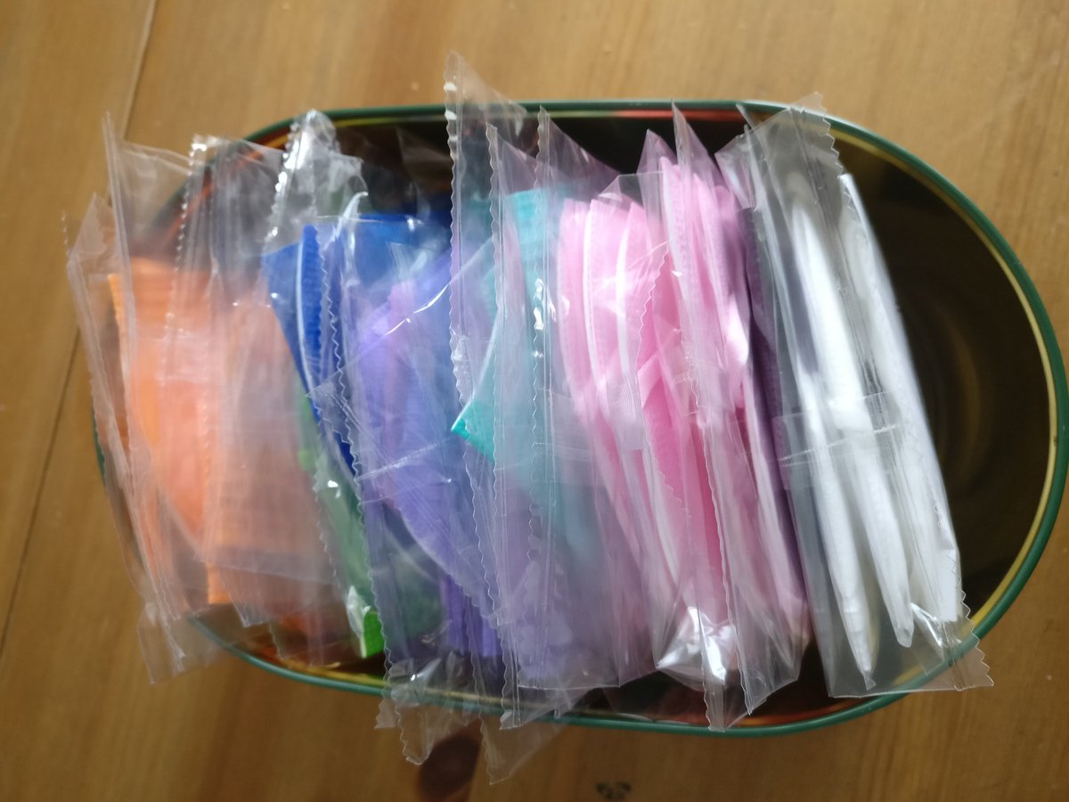 FFP2/FFP3 masks arranged by colour 🌈 #staysafe #COVID19