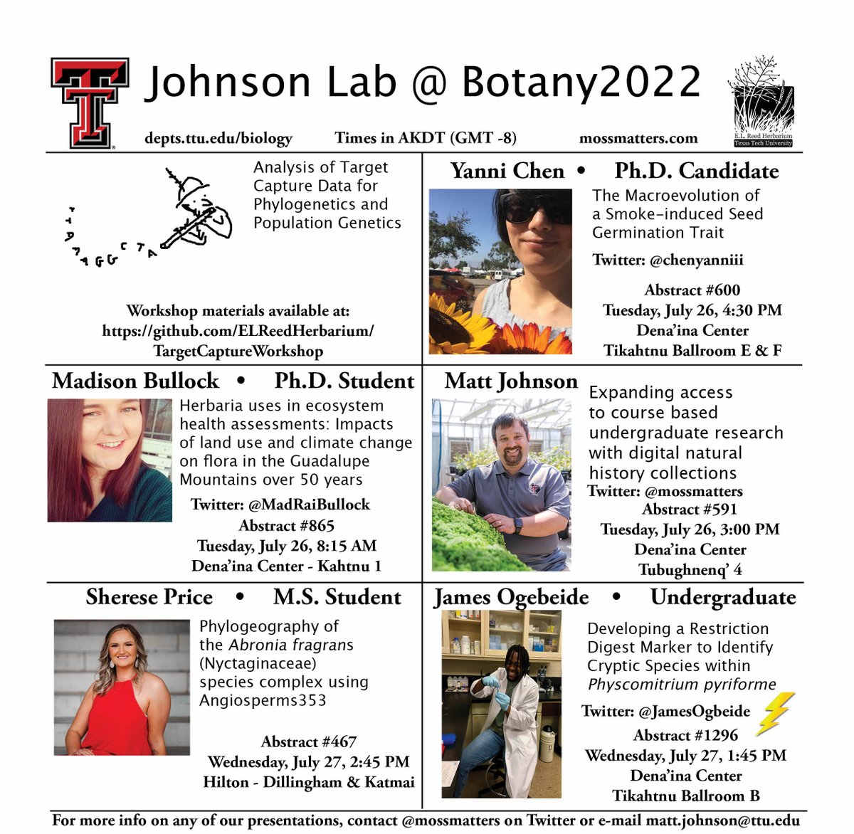 Matt Johnson, PhD (@mossmatters) on Twitter photo Come see the Johnson Lab at #Botany2022 and hear about conservation genomics, cryptic species, macroevolution, and course-based undergrad research! Feat. <a href="/chenyanniii/">yanni chen</a> <a href="/MadiRaiBullock/">Madison Bullock</a> <a href="/JamesOgbeide/">James Ogbeide</a> and Reese Price! Come see the Johnson Lab at #Botany2022 and hear about conservation genomics, cryptic species, macroevolution, and course-based undergrad research! Feat. <a href="/chenyanniii/">yanni chen</a> <a href="/MadiRaiBullock/">Madison Bullock</a> <a href="/JamesOgbeide/">James Ogbeide</a> and Reese Price!
