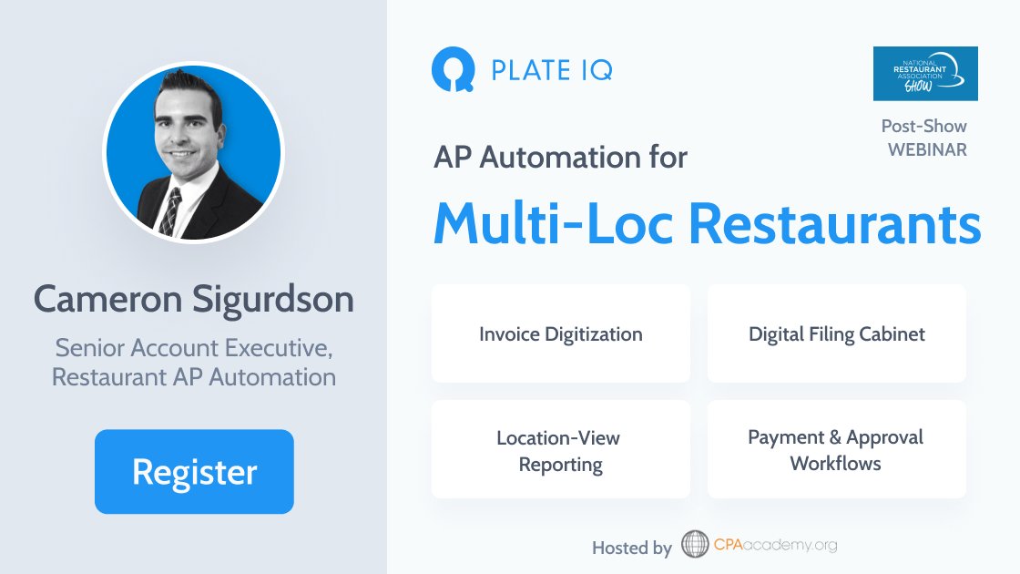 ottimate_ap's tweet photo. Join us for a free introductory class on AP Automation for Multi-loc Restaurant Groups & Concepts. Cameron Sigurdson of Plate IQ shares industry needs and best practices, Tues, 08/02/22, 12:00 PM EDT
https://t.co/5F8eos7FMe
#apautomation #cpaacademy #restaurants #plateiq #qsr https://t.co/V2wXMeO2Ap