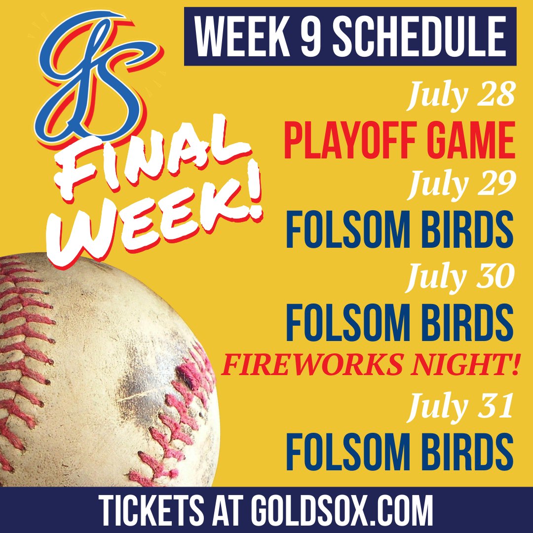 WE CANNOT BELIEVE IT! This is the FINAL regular season Gold Sox week of the 2022 season!
Which means that this is your LAST chance to catch the action until 2023!
Don’t miss out, get your tickets NOW at GoldSox.com!