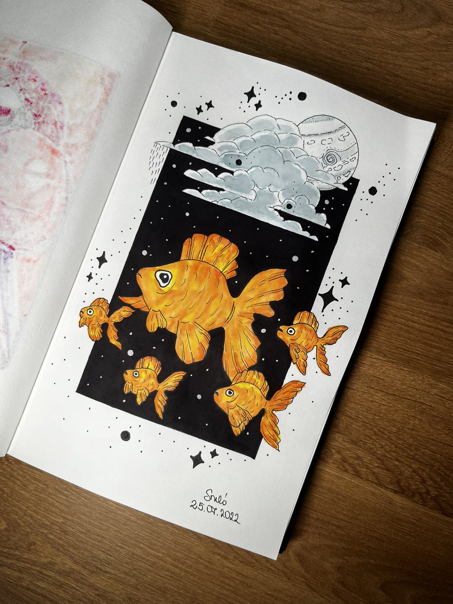 sketchperiment's tweet photo. #spacefish 🐟 #watercolorpainting #arteza #realbrushpen #inkart #drawing #mondayvibes https://t.co/k7yY9cWGAz