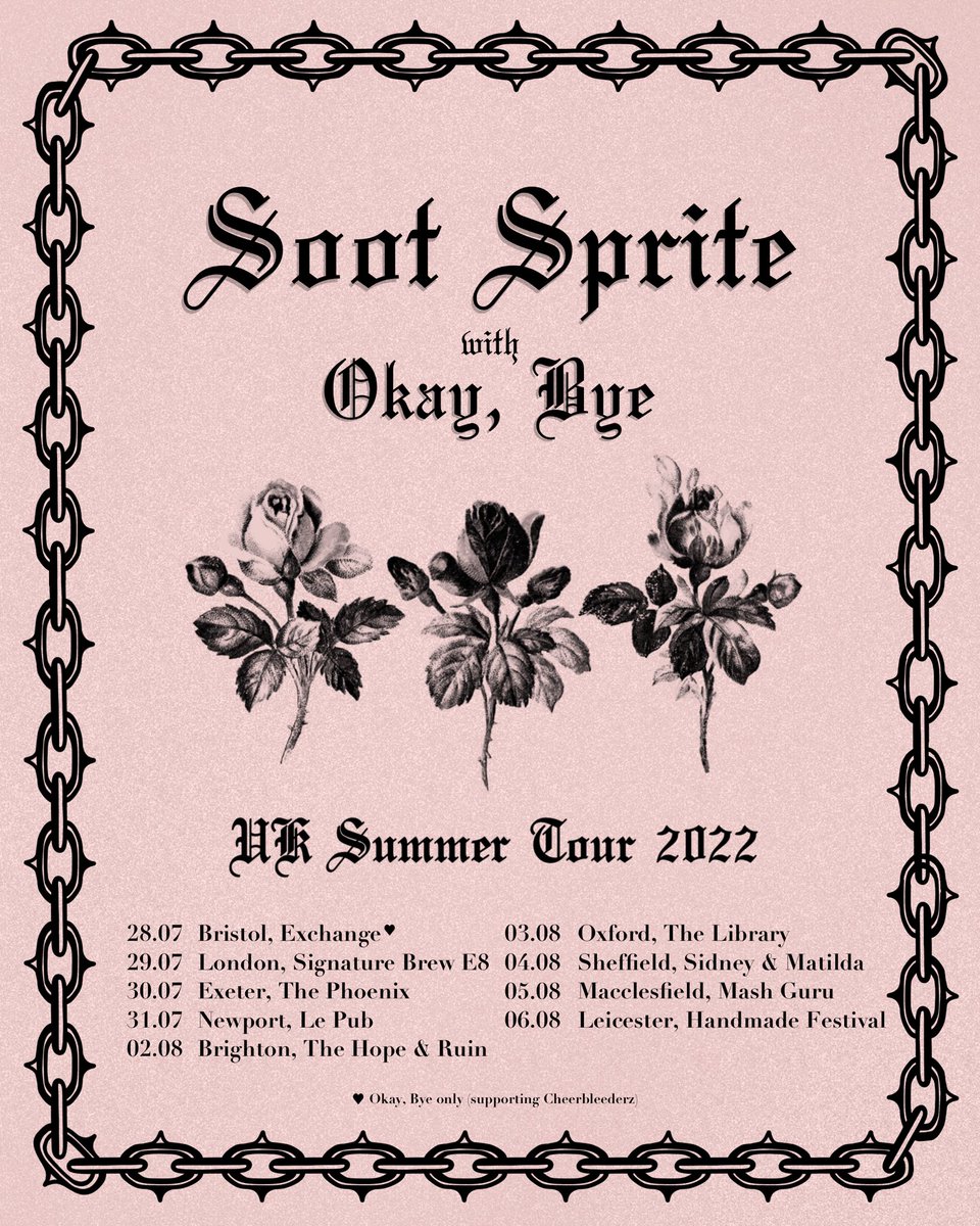 Tour with <a href="/soootsprite/">Soot Sprite</a> starts this Thursday!!! 

Pleeaassee where possible buy your tix in advance as this really helps us and the promoters/venues 💖 Can’t bloody wait to see some of you there!

🎟 linktr.ee/okaybye