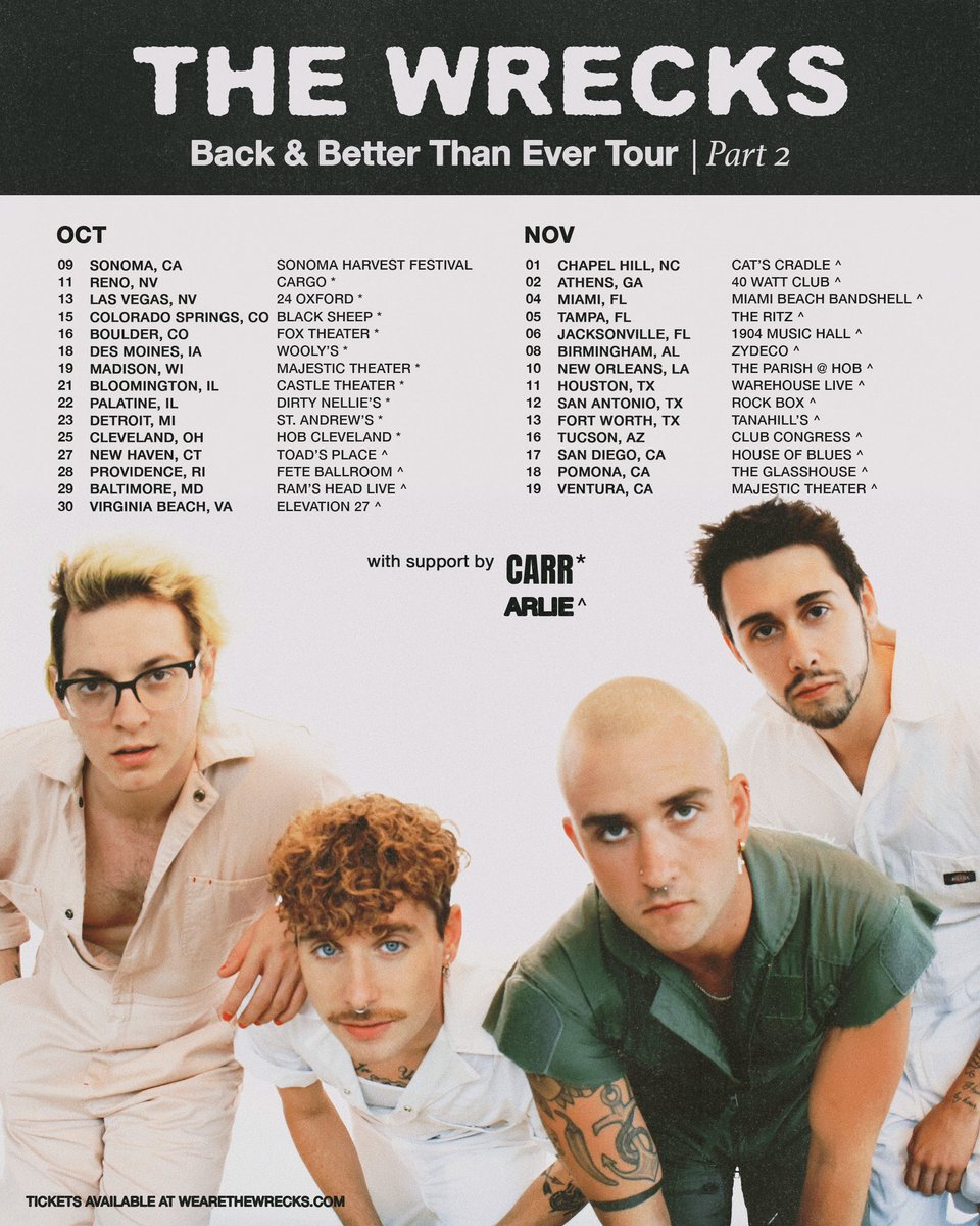 Oh, you thought we were done? Back and Better Than Ever Tour Part 2 is coming this Fall. If you want first access to tickets and VIP tomorrow, text us at 323-310-4135 for the presale code. 🤖 incredibly excited for <a href="/arlieband/">arles barlkley ii</a> and <a href="/CARR_music/">CARR</a> to be joining us on this one. 🧡