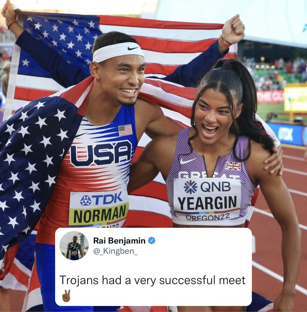 If USC had competed as a country, its 11 medals would have ranked second overall at <a href="/WCHoregon22/">World Athletics Championships Oregon22</a>! ✌️