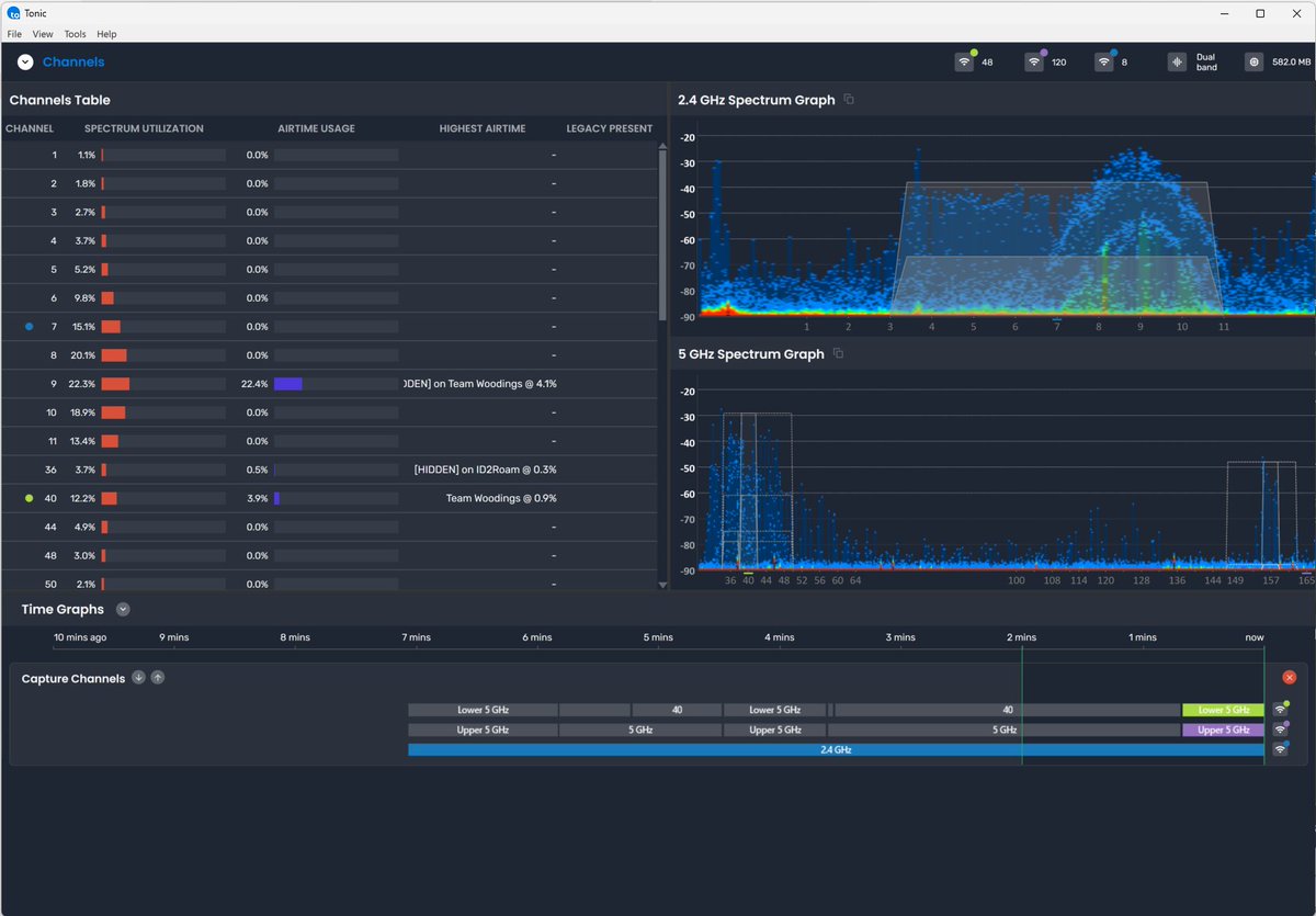 metageek's tweet photo. Tonic 1.2 is here! Take advantage of new features like Client Following, the Capture Channel graph, and many more feature updates. See the whole changelog here: https://t.co/Bhgyd9VT8S #networkmanagement #networkresiliency #wirelessnetwork https://t.co/GGhxrDMJgH