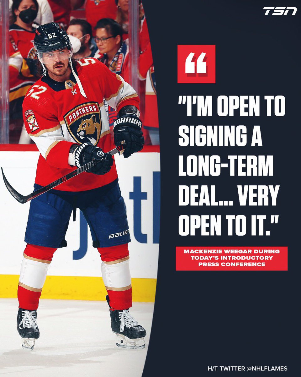 TSN_Sports's tweet photo. Jonathan Huberdeau and MacKenzie Weegar sound very interested in staying in Calgary for a while. Thoughts? https://t.co/OfPQq1aT6N