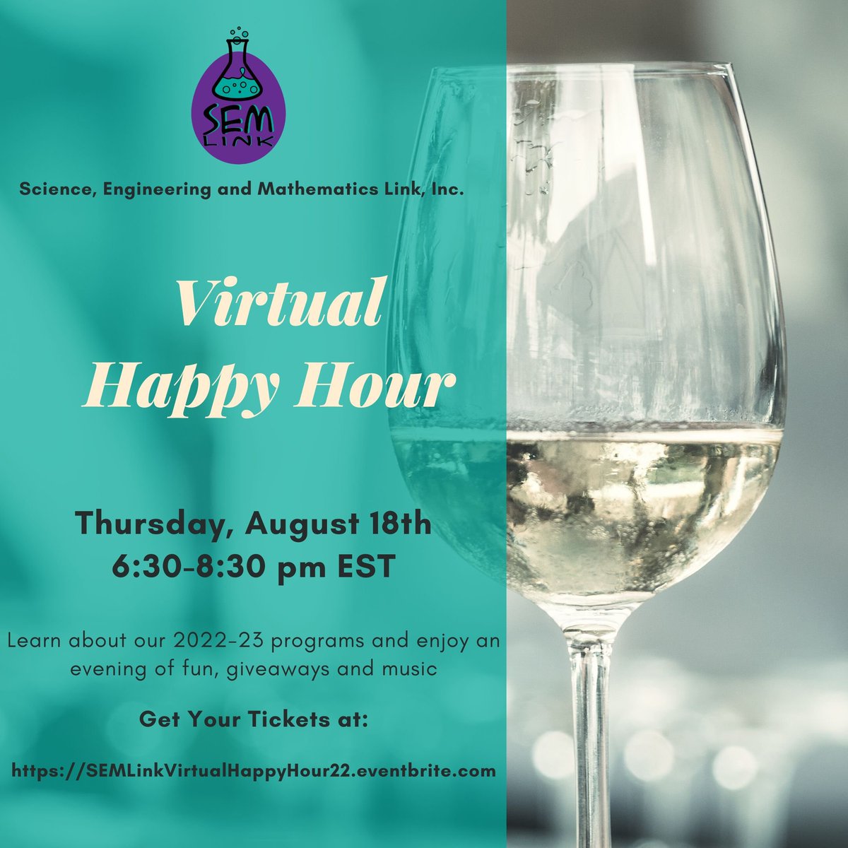 We are kicking off the 2022-23 fiscal year by hosting a #VirtualHappyHour on  August 18th. Get your tickets to learn about our programs and enjoy music and giveaways

…linkvirtualhappyhour22.eventbrite.com

#GiveBlack #VurtualFundraisingEvents #STEMOutreach