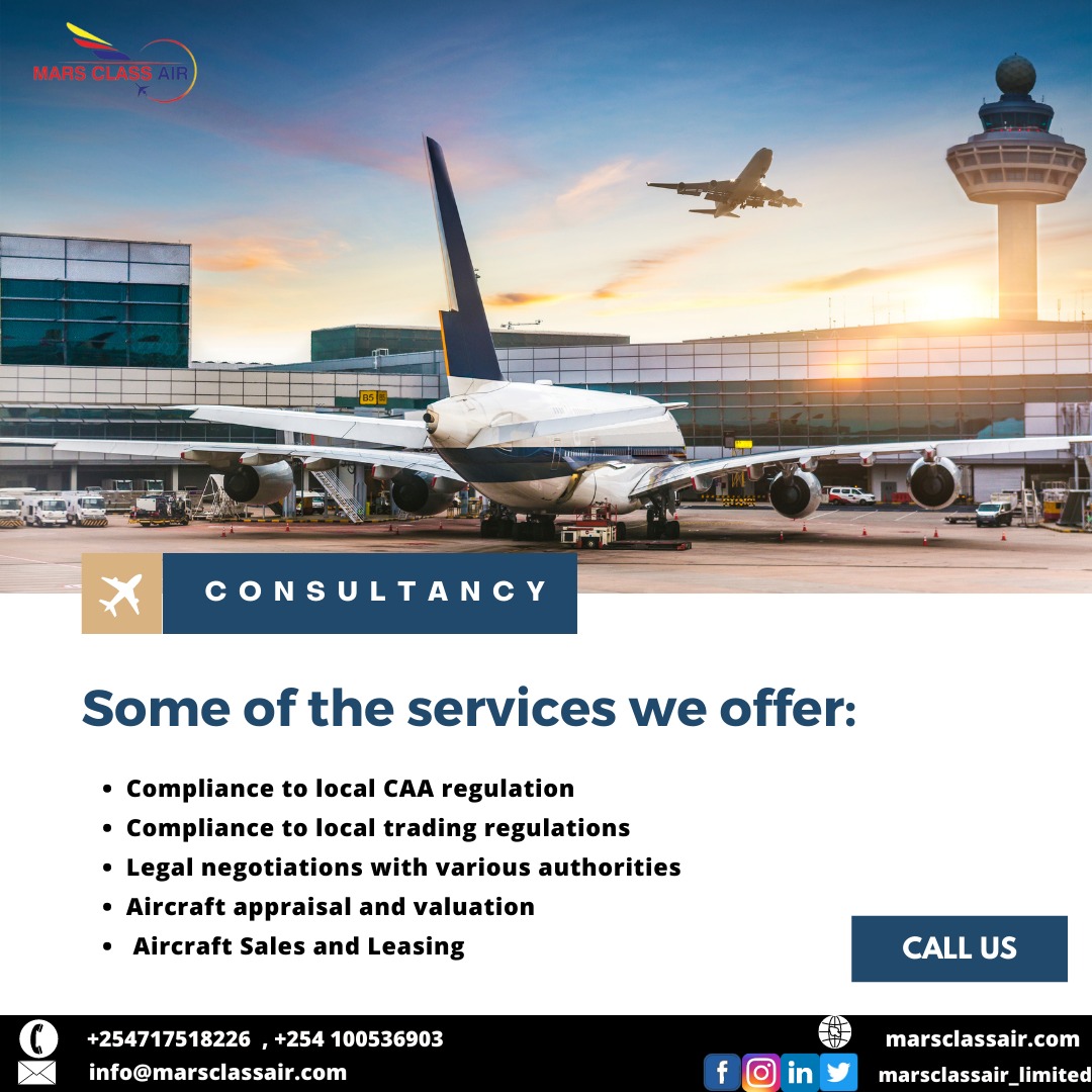 Marsclassairltd's tweet photo. Some of the services with which Mars Class Air Ltd can assist are:
-Compliance to local CAA regulation
-Compliance to local trading regulations
-Legal negotiations with various authorities
-Aircraft appraisal and valuation
-Aircraft Sales and Leasing https://t.co/BGcOnFDbdH