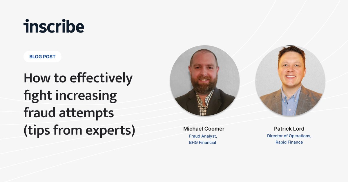 inscribeai's tweet photo. .@BHGfinancial #FraudAnalyst Michael Coomer and
@RapidFinanceUSA Director of Operations Patrick Lord are back to share how today's leading #fintech and #finserv companies are fighting ๐ก๏ธ increasing #fraud attempts.
Check out their top tools ๐ ๏ธ and tips: https://t.co/HrCprEub1e https://t.co/xZj3URia6Q