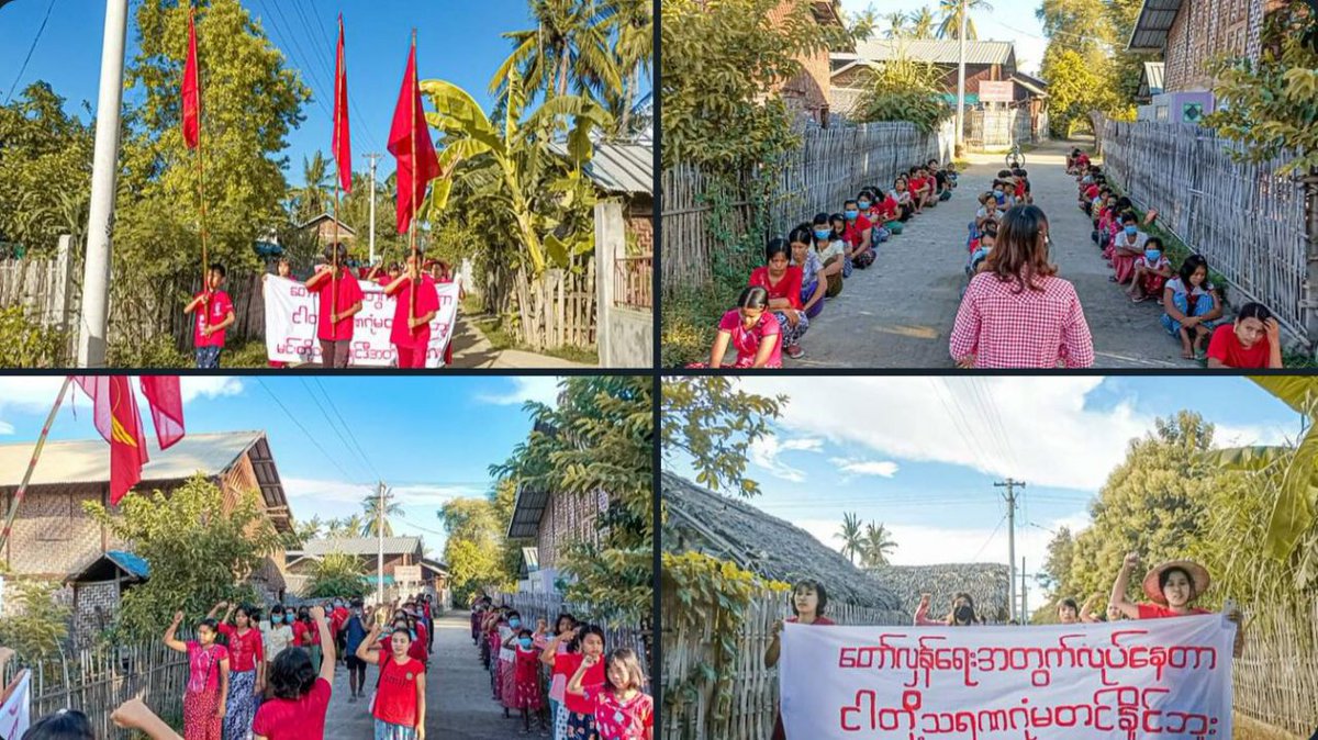The protest against genocidal military dictatorship was held by the protesters of Shwe Nwe Thway Strike in Yinmarbin township today.   #2022July25Coup #WhatsHappeningInMyanmar
