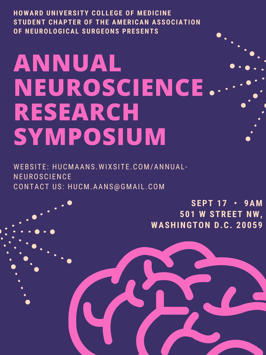 Calling all DMV med students interested in neuro! Please join us for our Annual Neuroscience Research Symposium. Abstract submission is ongoing, and the deadline is Aug 26th. hucmaans.wixsite.com/annual-neurosc… #Neurosurgery #Neurology #Neuroscience #MedTwitter