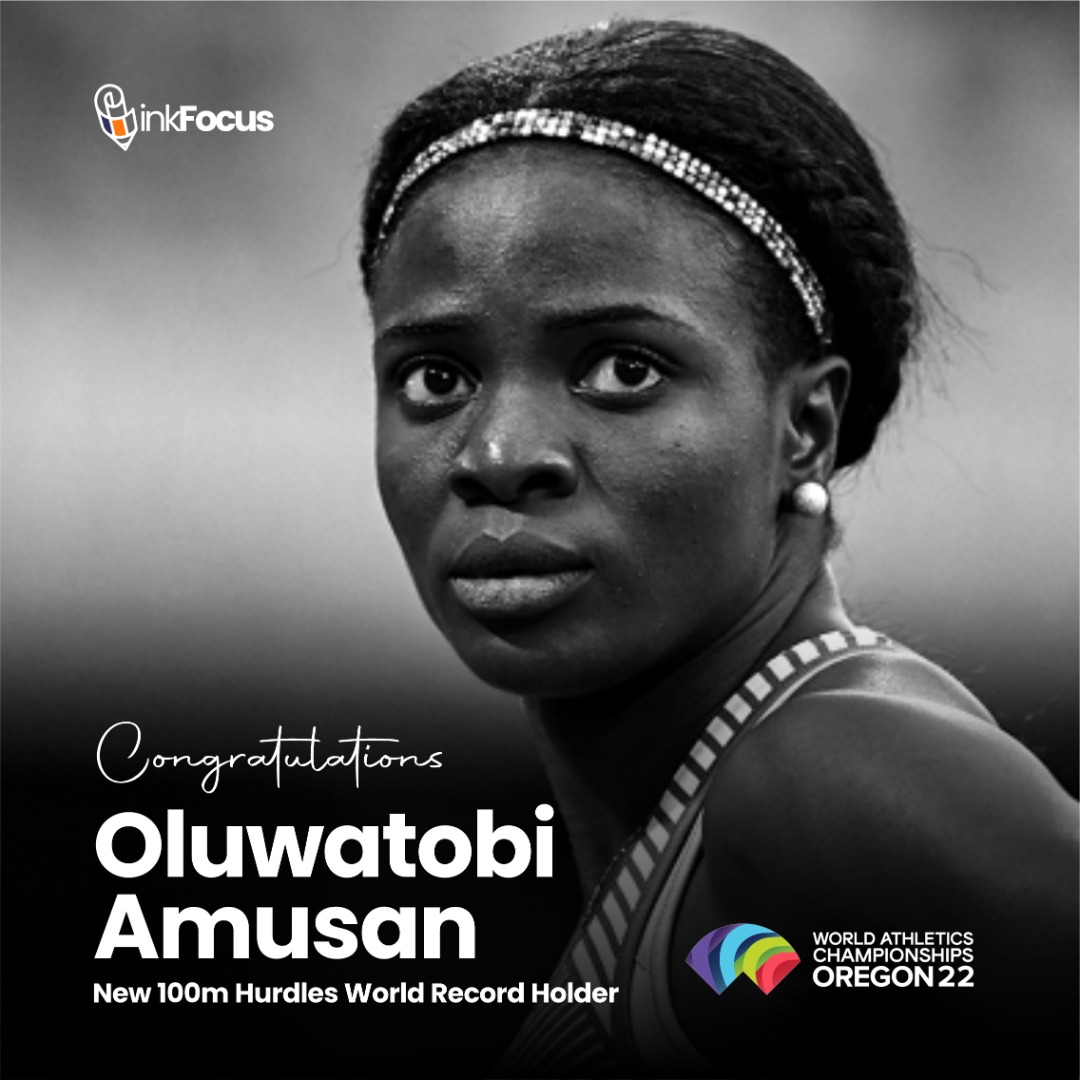 🔥🔥🔥🔥Congratulations....TOBI AMUSAN: WORLD 100m HURDLES CHAMPION!! 

She becomes the first Nigerian athlete in history to win a WORLD TITLE, blazing to 1⃣2⃣.0⃣5⃣ (+2.5)

TOBI LOKAN!! FIRST NIGERIAN TO DO IT!

#WeGrowAthletics #WorldAthleticsChamps2022
