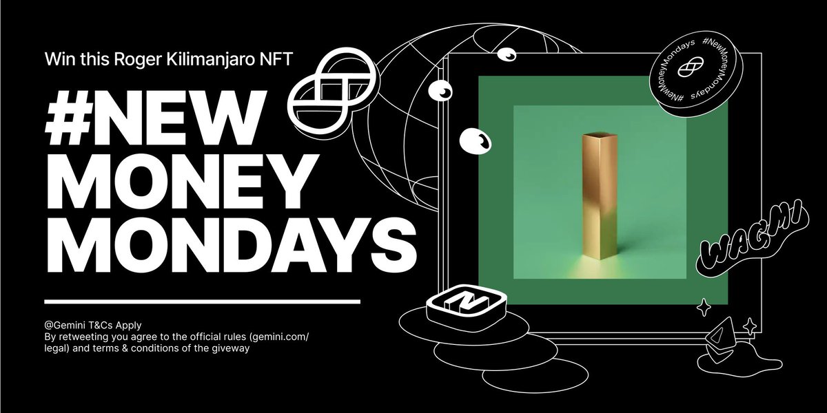 Gemini (@gemini) on Twitter photo Introducing #NewMoneyMondays, our new weekly giveaway series. This week, we’re giving away a <a href="/kilimanjaroger/">Roger Kilimanjaro</a> Sound block .1 / Beat #68/216 to 1 new or existing Gemini + <a href="/niftygateway/">Nifty Gateway Studio</a> user!
MUST RT this post + follow the rules to enter:
bit.ly/newmoneymondays Introducing #NewMoneyMondays, our new weekly giveaway series. This week, we’re giving away a <a href="/kilimanjaroger/">Roger Kilimanjaro</a> Sound block .1 / Beat #68/216 to 1 new or existing Gemini + <a href="/niftygateway/">Nifty Gateway Studio</a> user!
MUST RT this post + follow the rules to enter:
bit.ly/newmoneymondays