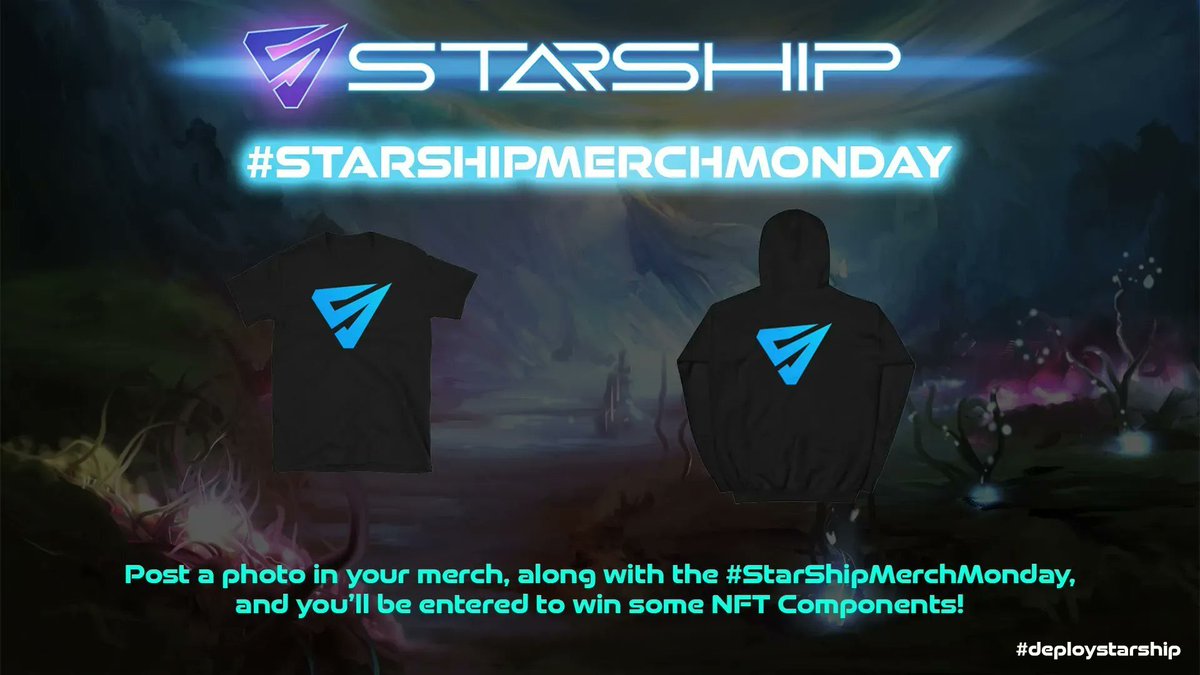 DeployStarShip's tweet photo. Happy #StarShipMerchMonday!
Take a picture with your StarShip merch, tag #StarShipMerchMonday and #DeployStarShip, and you'll be entered to win some NFT Components!
Get your StarShip Merch now: https://t.co/nHkm9wpWEM
#DeployStarShip #StarShipNFT #GameFi #playtoearn https://t.co/rcvfGJtu3X