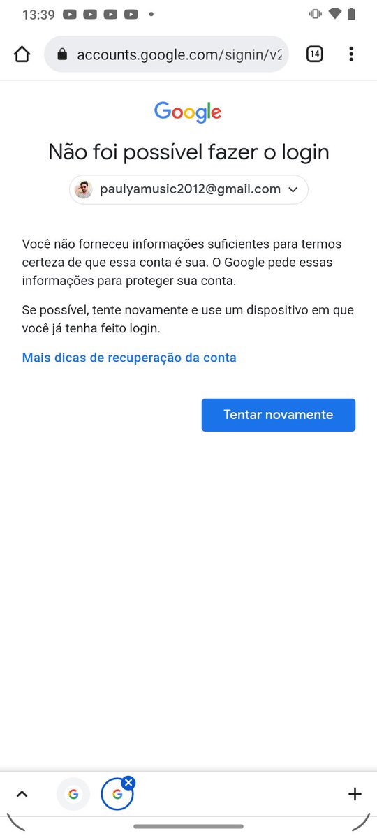 VozCia's tweet photo. @TeamYouTube Essa é a mensagem que aparece ao invés de dar as opções de verificação https://t.co/4yshu5JEc8