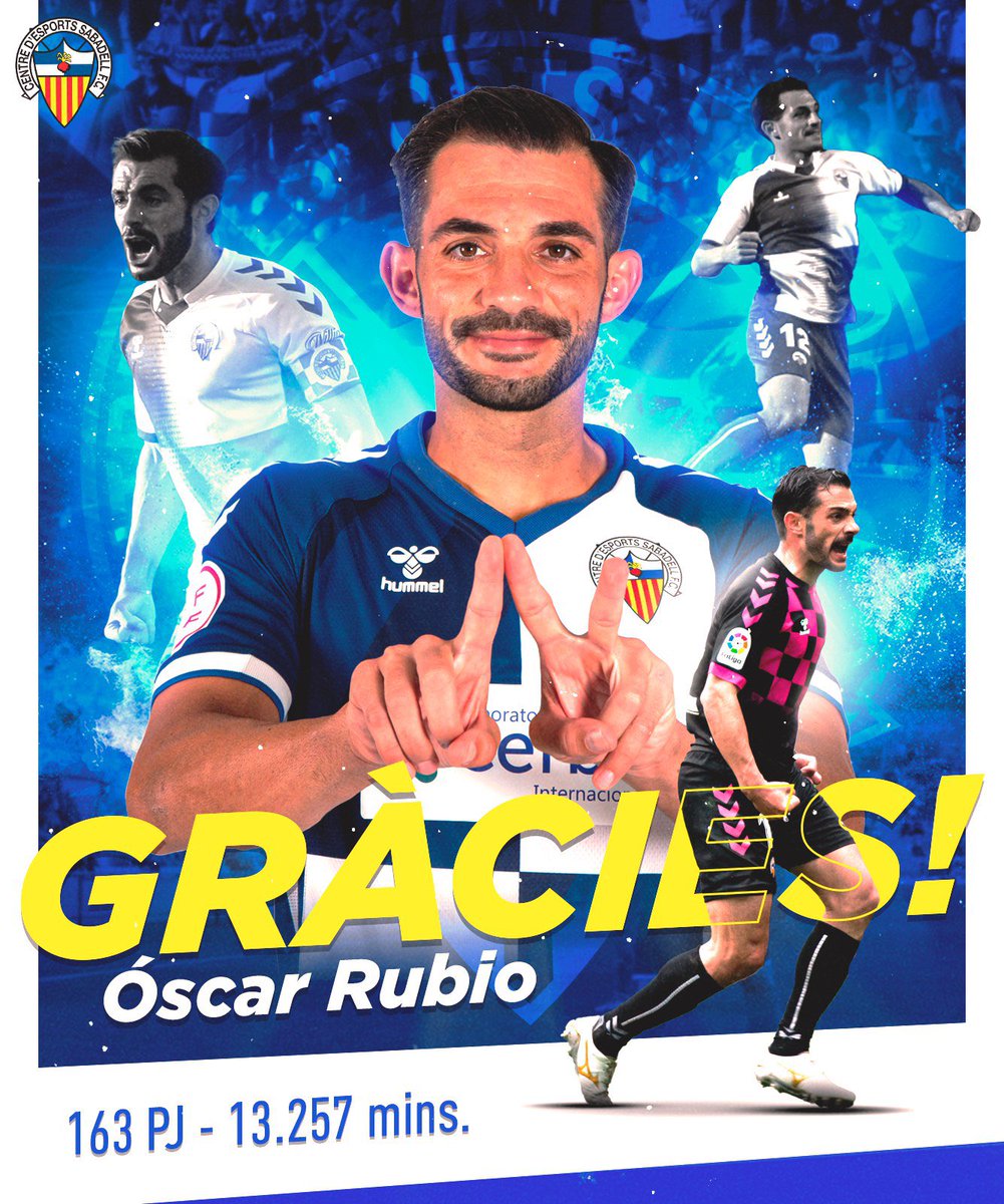 CESabadell's tweet photo. 👏🏻 GRÀCIES, ÓSCAR 👏🏻

💙🤍 Per les 5 temporades defensant els colors arlequinats

🥰  Per ser un exemple d'entrega i passió 

🔋 Ens has demostrat que ets incombustible

🔝 Top 25 jugadors amb més partits com arlequinat

🏟️ La Nova Creu Alta sempre serà casa teva

#SomDelSabadell https://t.co/C1XOAcuCdB
